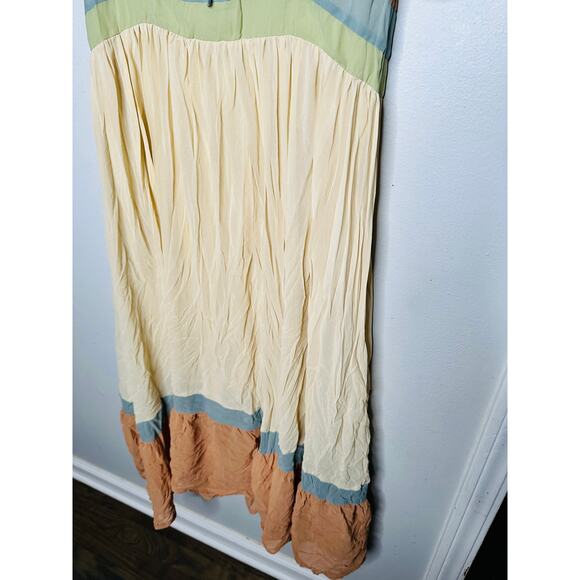 PAMELA LOVE x RTR Multicolored Color Block Crewneck Chiffon Midi Dress Size L - Picture 7 of 15
